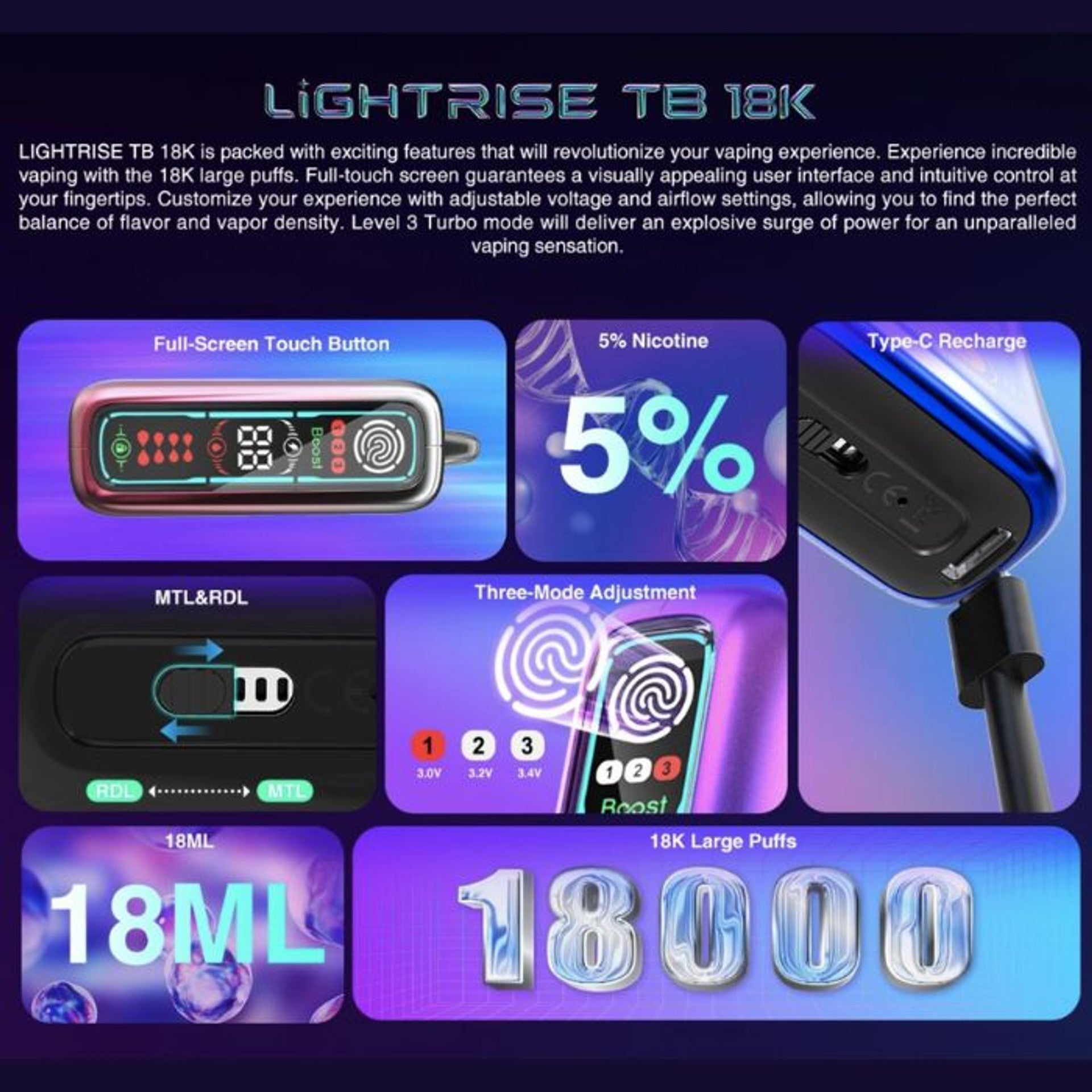 Lost Vape Lightrise TB 18K Disposable Vape - 18000 Puffs – eJuice-Online